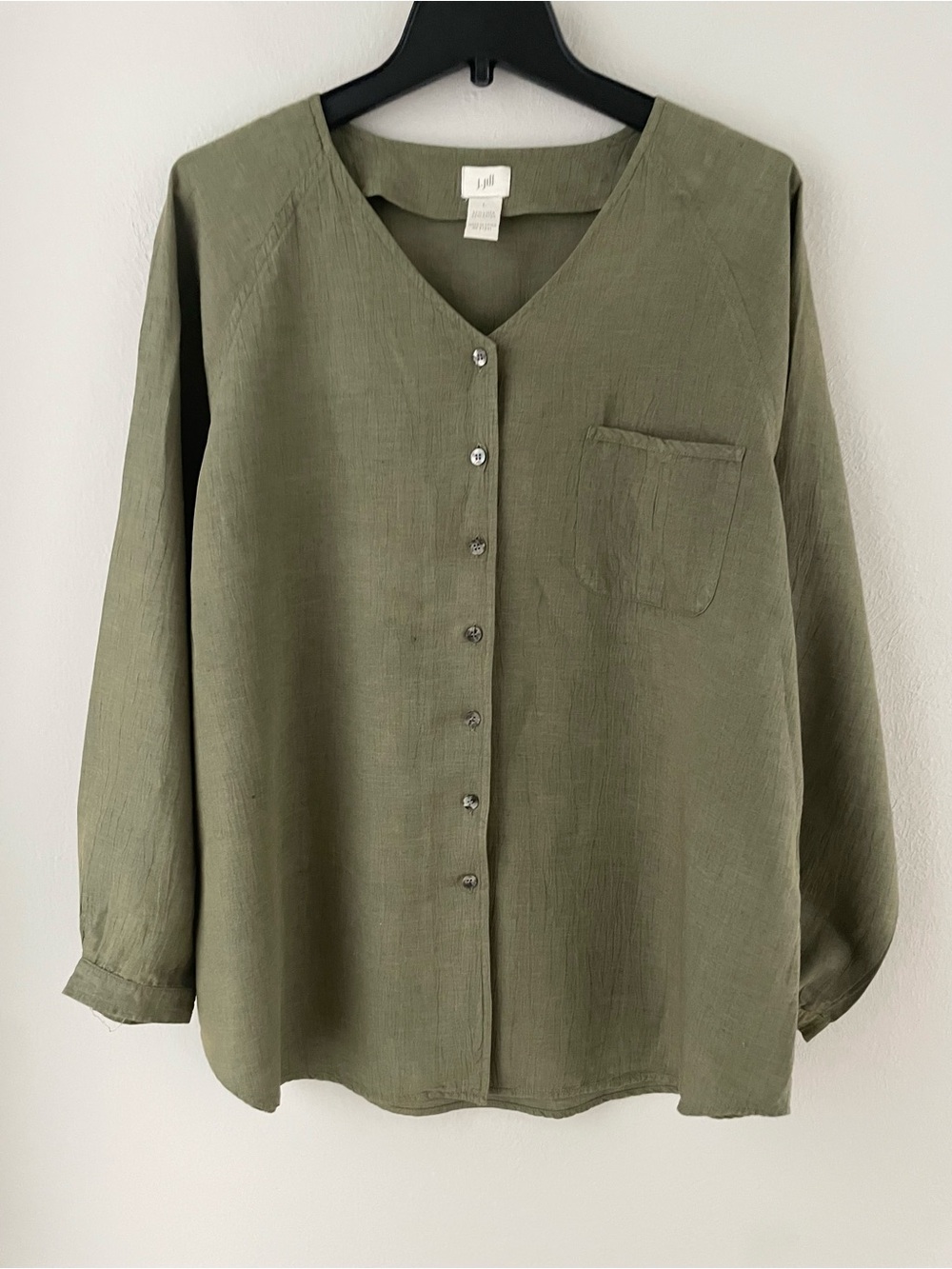J. Jill Linen Button Down Shirt Long Sleeved V-neck Relaxed Fit Size Large